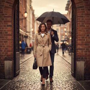 Imperméable R. U. Pretty Femme Médium Au Genou Beige